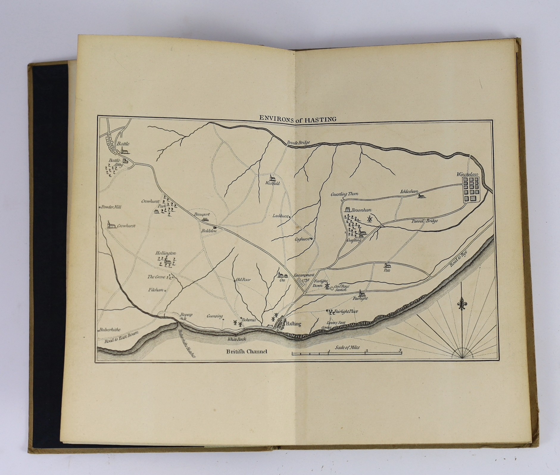 HASTINGS: (Stell, John) - The Hastings Guide: or, a Description of that Ancient Port and Town, and its Environs ... also, the times of ... the coaches, posts, waggons, hoys, &c. By An Inhabitant. d-page map and 3 engrave